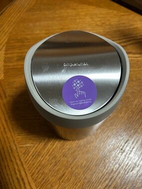 simplehuman Silver Trash Can with Gray Rim for office desk